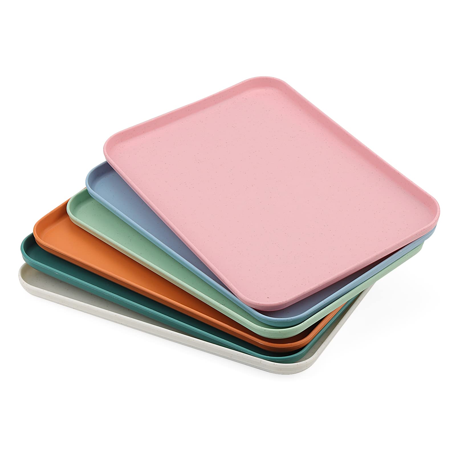 Keileoho ['Orange', 'Pink', 'Blue', 'White', 'Beige', 'Green'] 6 Pcs 31 X 22Cm Plastic Colourful Fast Food Serving Trays, 6 Color Rectangular Serving Lap Tray, 12 Inch Coloured Cafeteria Serving Tray For Food Serving Home Hotel Restaurant, 6 Colors