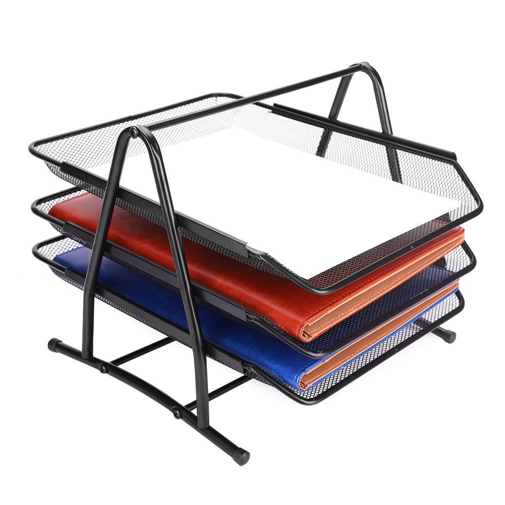 Briefablage Metall Zeitschriftensammler 3 Fächer Dokumentenablage Bücher Schreibtisch Organizer Office Briefbox Mesh Schreibtischablage Zettelbox für Zuhause Büro Tisch Arbeitszimmer