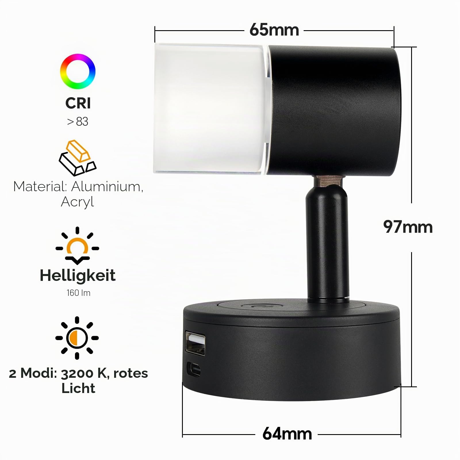 acegoo 12V Leselampe Wohnmobil LED Dimmbar Bett Lampe mit USB-Schnellladegerät, Acryl Spot 24VDC für Boot Wohnwagen Camper Van Yacht Innenbeleuchtung, Fest verdrahtet 3200K/rote Nachtlicht Schwarz