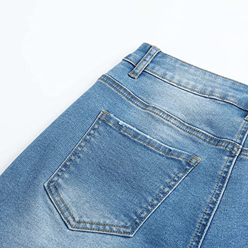 Image of THUNDER STAR Women Mid Rise Ripped Stretchy Jeans Shorts Frayed Raw Hem Casual Denim Shorts