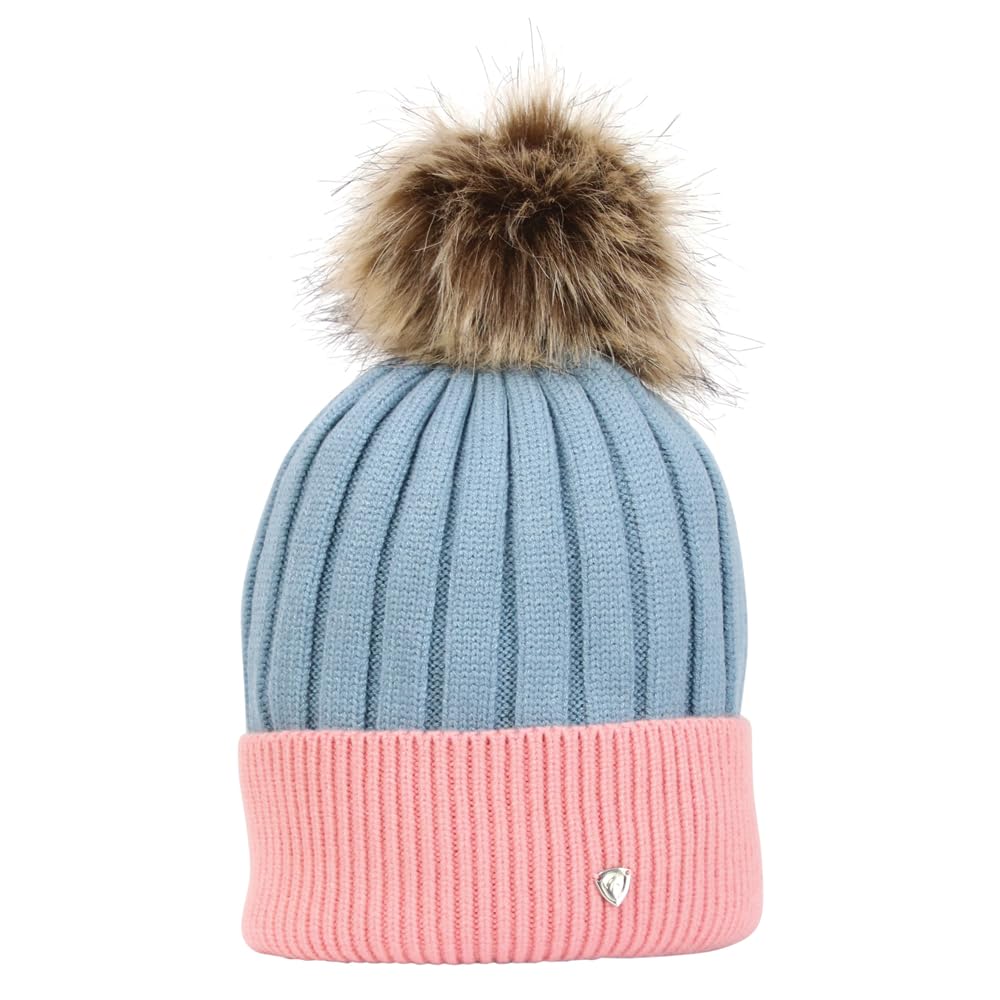 HY EQUESTRIAN Synergy Luxury Bobble Hat- Aqua/Rose - One Size