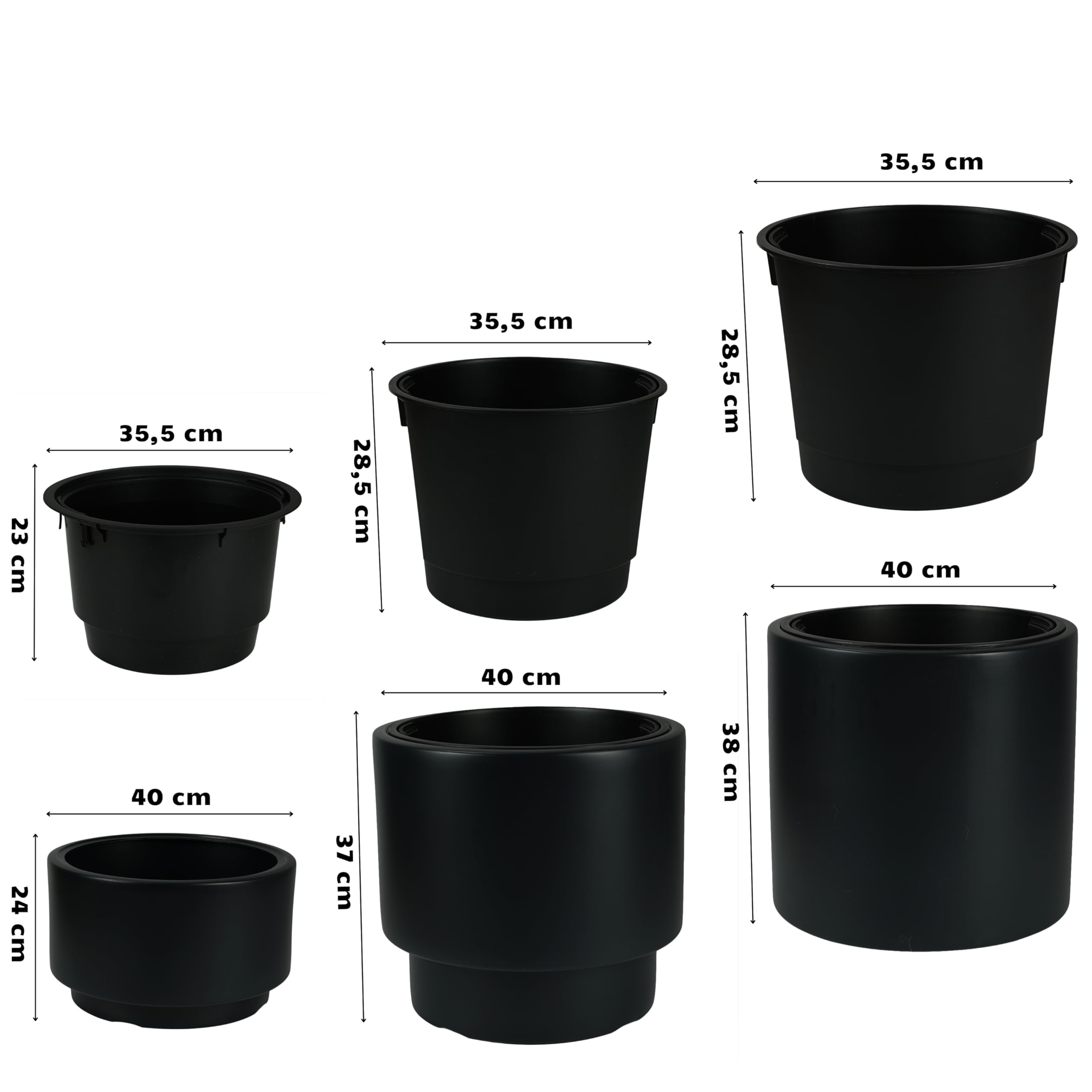Set Vasi da Fiori con Inserto Antracite - Design Minimalista & Plastica Riciclata - Vasi per Casa & Giardino - 3 Misure: 24/37/38 cm