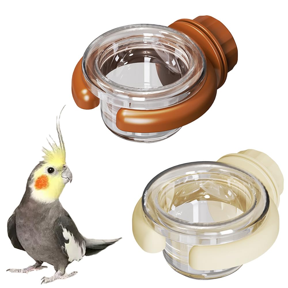 鳥 餌入れ 鳥の餌入れ インコ 餌入れ (ベージュ, 2個) 浅型バード食器 鳥かごに簡単取り付け インコ 文鳥 小鳥用クリアー食器 簡単取り付