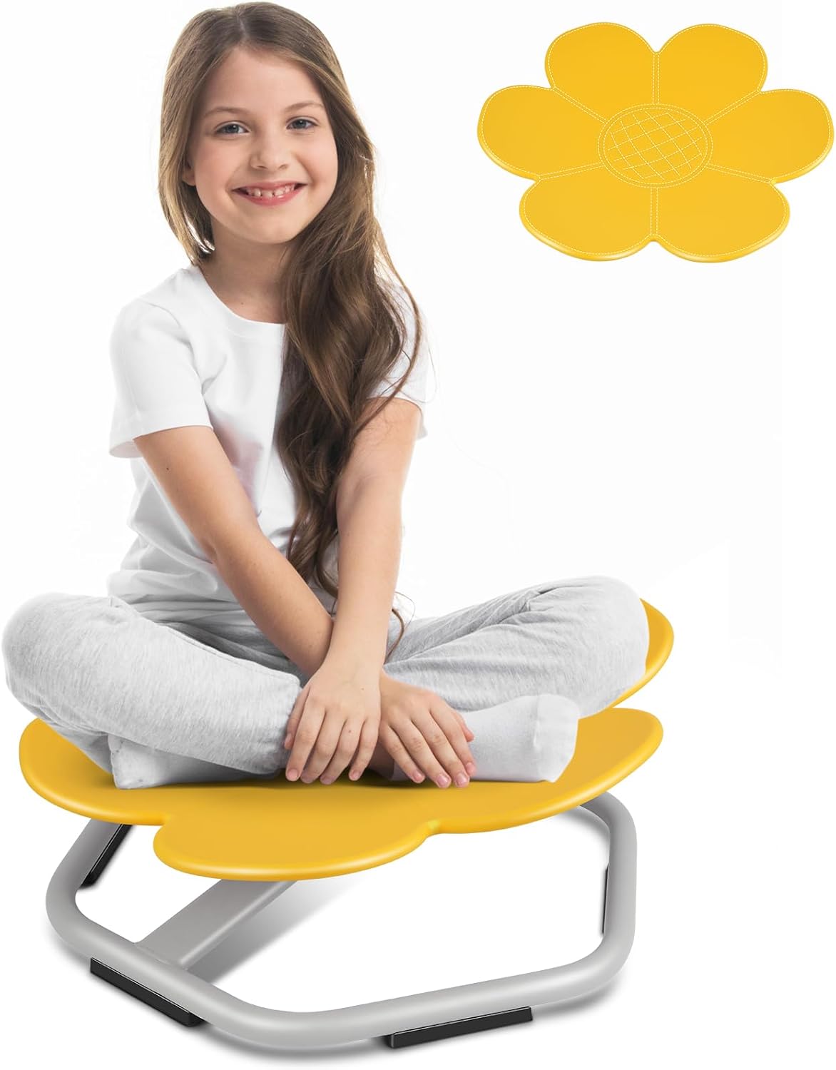 Petal Kids Swivel Chair, Seat and Spinning Chair, Body Coordination Training Chair, Yellow Non Slip Sensory Toys 360° Spinning Chair for Autistic Kids Aged 3+, Improving Toddler's Physical Fitnesss Petal-shaped -Yellow