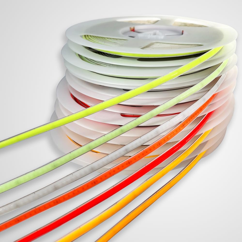 DC12V 5MM Thin PCB Premium 400LEDs/M Pure Single Color COB LED strip Flexible High Density Chips Red Green Blue Pink Purple Ice Blue Yellow Orange Light For Room ceiling linear LED lighting (Blue)