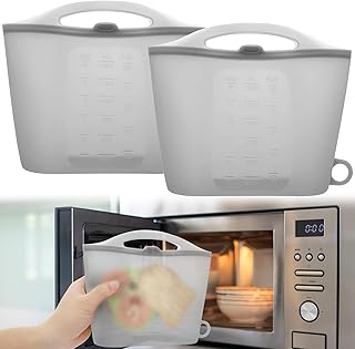 2Pcs Silicone Microwave Steam Sterilizer Bags, 1.5L Reusable Leakproof Microwave Steam Baby Bottle Bags, Silicone Steaming Bags with Hanging Hole, Temperature Resistant for Baby Bottles Breast Pump