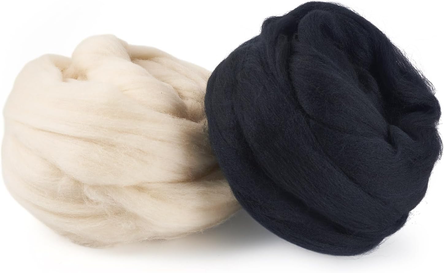 100G Black White Wool Roving for Needle Felting, Soft Chunky Wool Yarn, Spinning Wool Roving for Beginners DIY Handmade Crafts Animal Weaving Blending Needle Felting Supplies