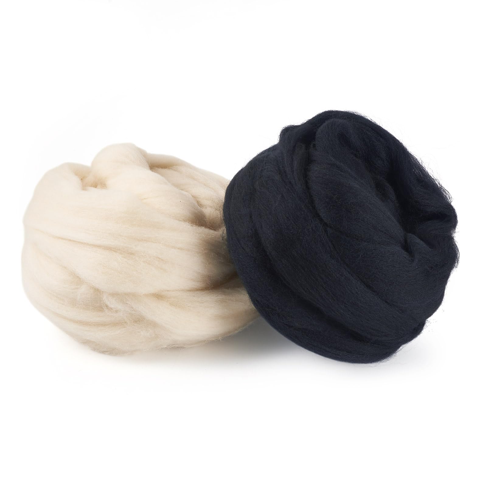 100G Black White Wool Roving for Needle Felting, Soft Chunky Wool Yarn, Spinning Wool Roving for Beginners DIY Handmade Crafts Animal Weaving Blending Needle Felting Supplies