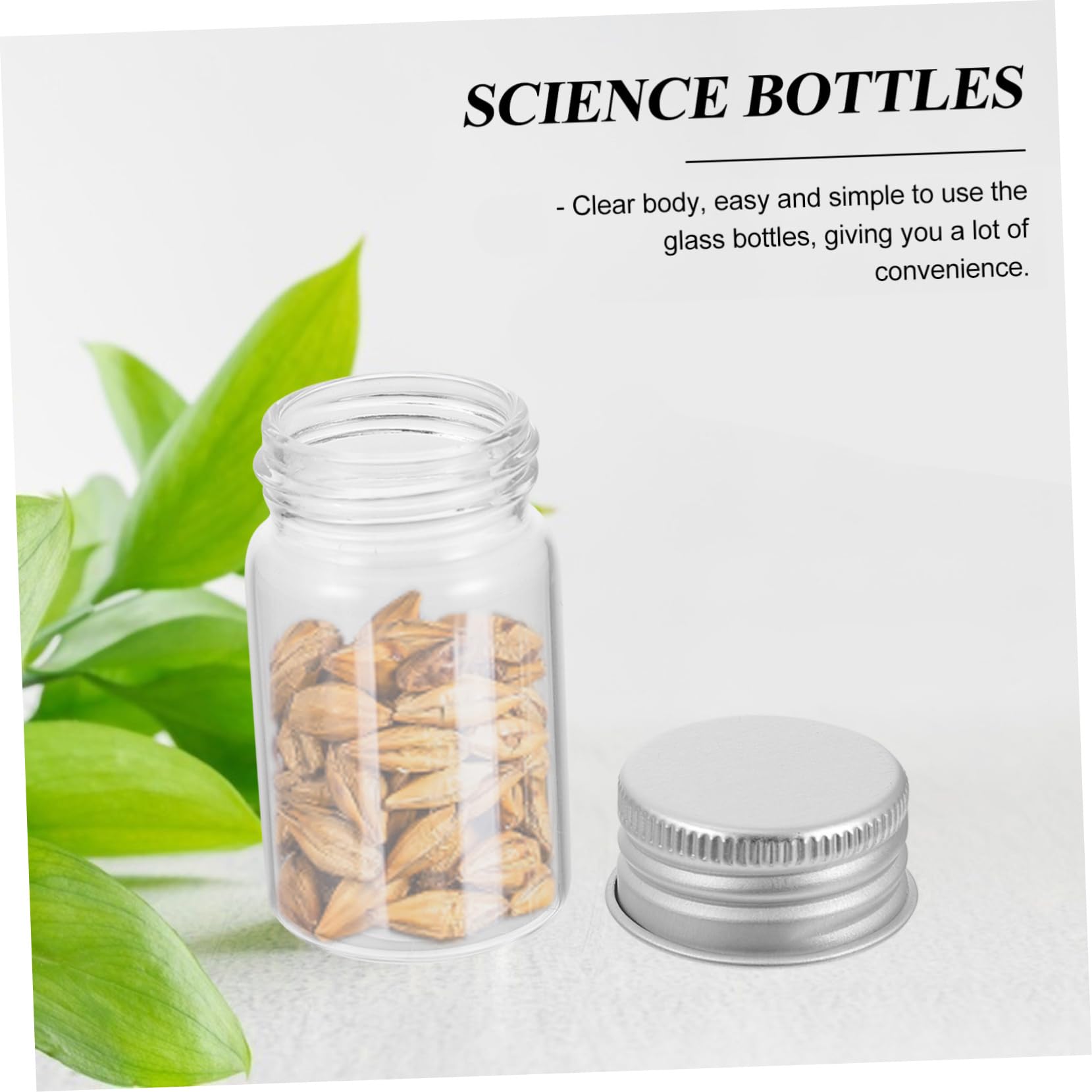 Mikikit 50 Botellas de Vidrio Transparentes Pack de 50 Unidades con Tapa de 20ml Ligeras y Fáciles de Transportar, Ideales para Muestras y Laboratorio