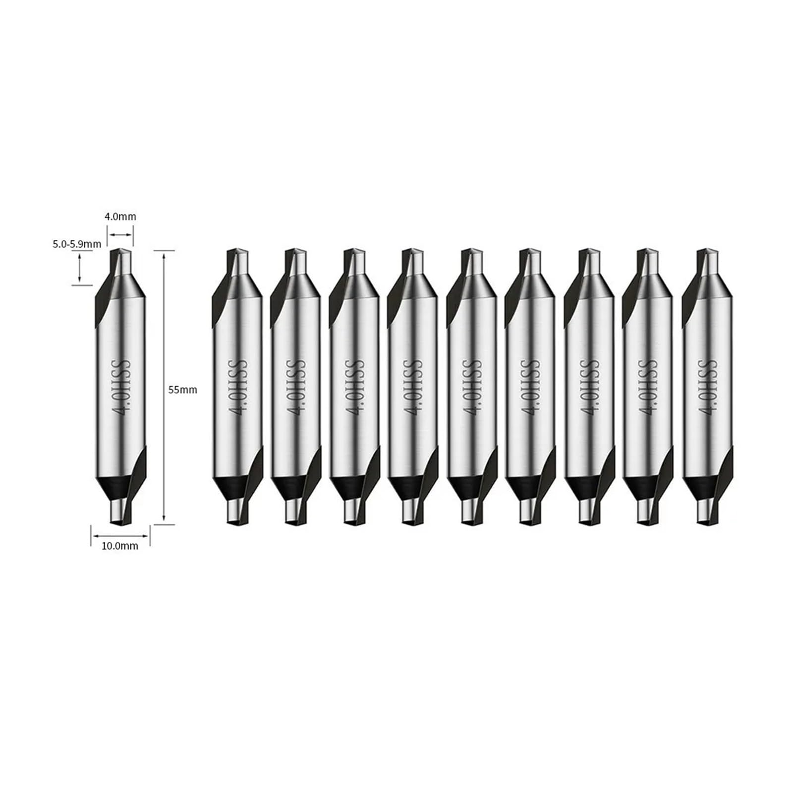 Brocas angulares de acero rápido, Juego de 10 brocas de centrado for taladros de 1,5 a 6,0 mm.(4.0mm)