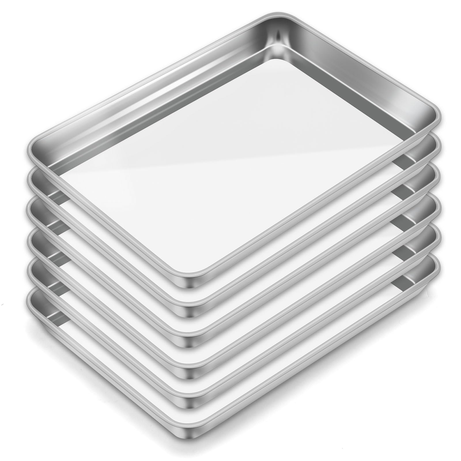 6 Pack Baking Sheet Pan Set Cookie Sheet Small Toaster Oven Pans Stainless Steel Tray Barbecue Grill Pan Rectangle Trays Oven and Dishwasher Safe 8.5 x 6 x 0.8 Inches