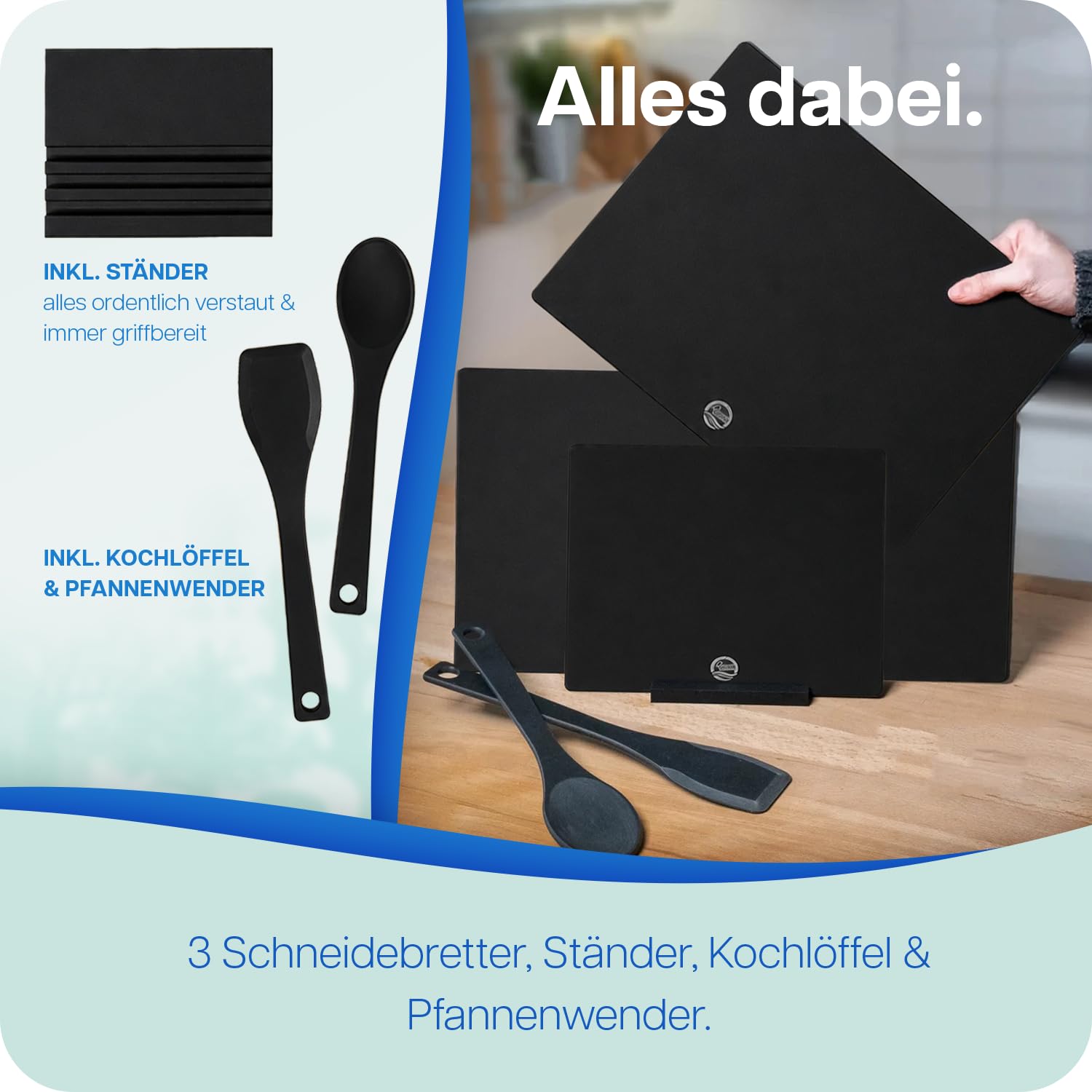 Schneidebrett Set, lebensmittelgeeignetes Resin und Holzfaser, 3 Stück Holzschneidebrett, antibakterielles Cutting Board, spülmaschinenfest bis 60°C