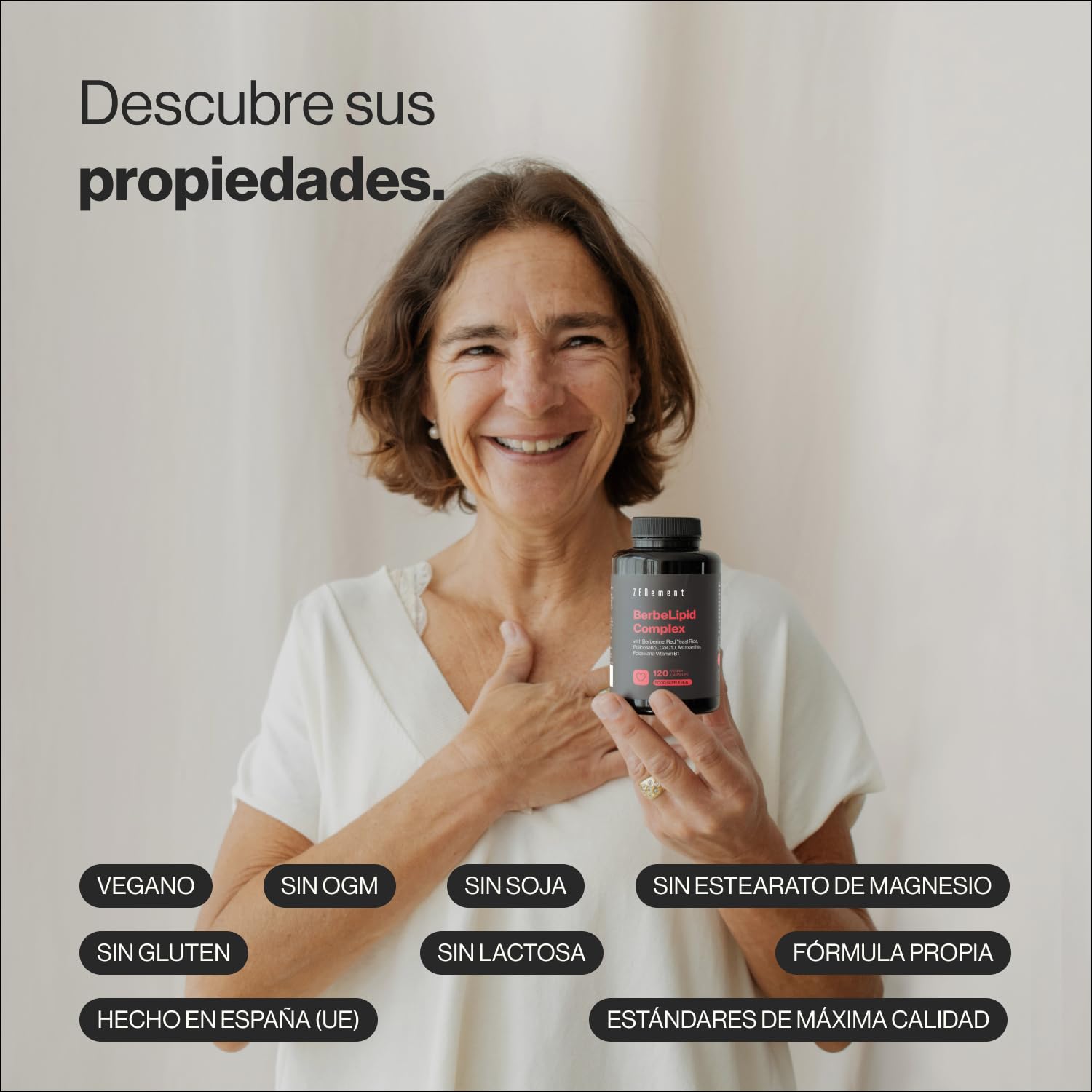 BerbeLipid Complex - con Berberina de Berberis aristata, Monacolina K de Levadura Roja de Arroz, CoQ10, Policosanol, Astaxantina, Folato Activo (L-Metilfolato de Calcio) y Vitamina B1 - Zenement