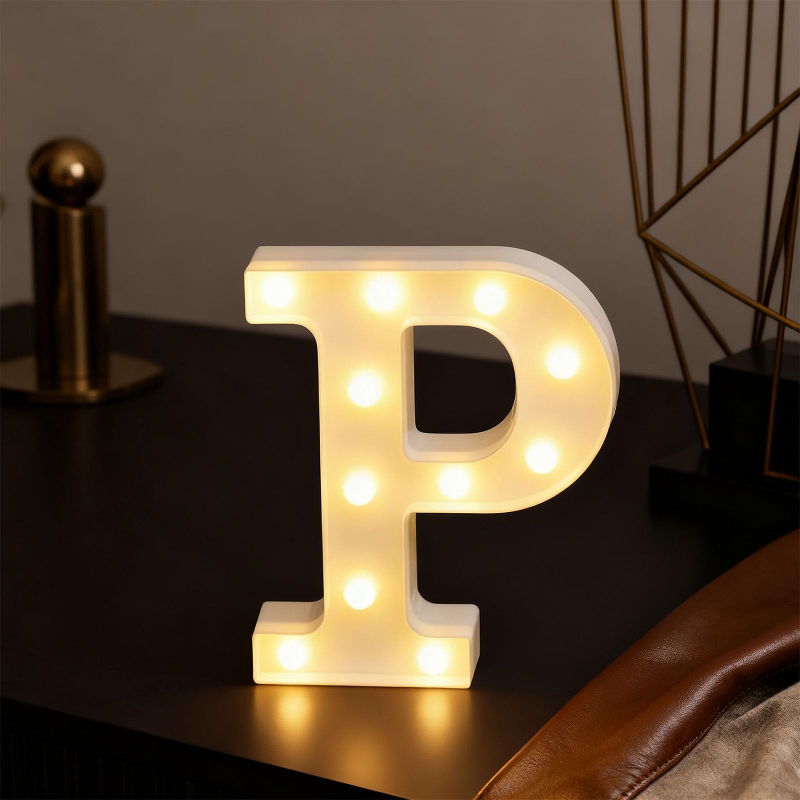 Letter P Sign Lights Battery Powered Decoration Table Lamp Warm White LED Night Light for Birthday Party Venue, Coffee Shop Decoration, Holiday Pendants(Letter P) 6.62"*8.86"*1.63" — image 1
