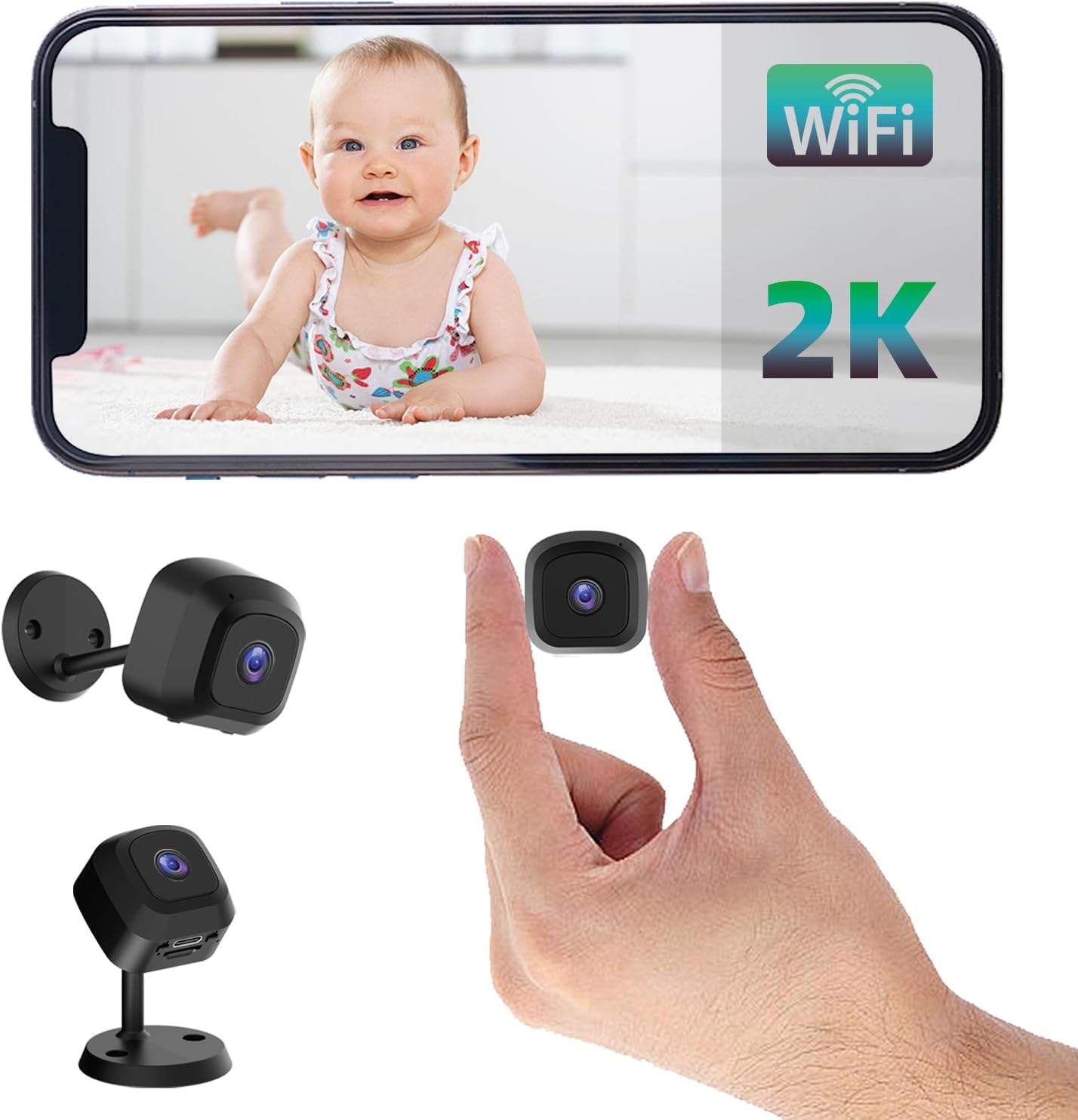 WiFi Security Camera, 2K FHD Indoor Camera Wireless Mini Spy Camera, Nanny Cam Hidden Camera with One-Button Connection, Motion Detection, Clear Night Version, Home Surveillance Guard Camera