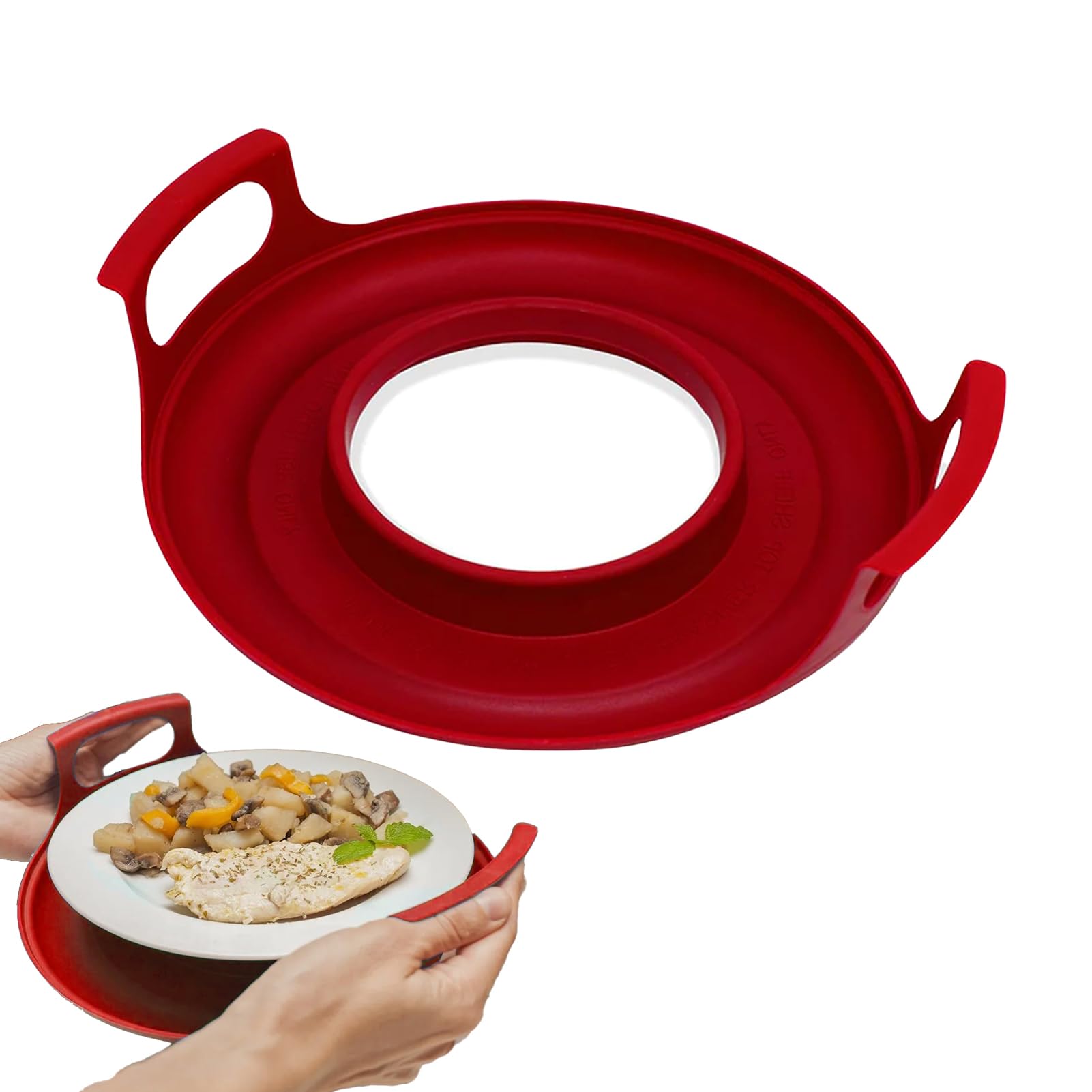 Microwave Plate Stacker, 3-in-1 Plastic Microwave Plate Holder Food Splatter Cover Carrying Tray with Foldable Handles for Bowls, Plates