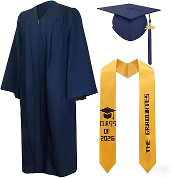 Unisex Matte Graduation Cap and Printed Gown 2026 Set with Tassel for High School and College