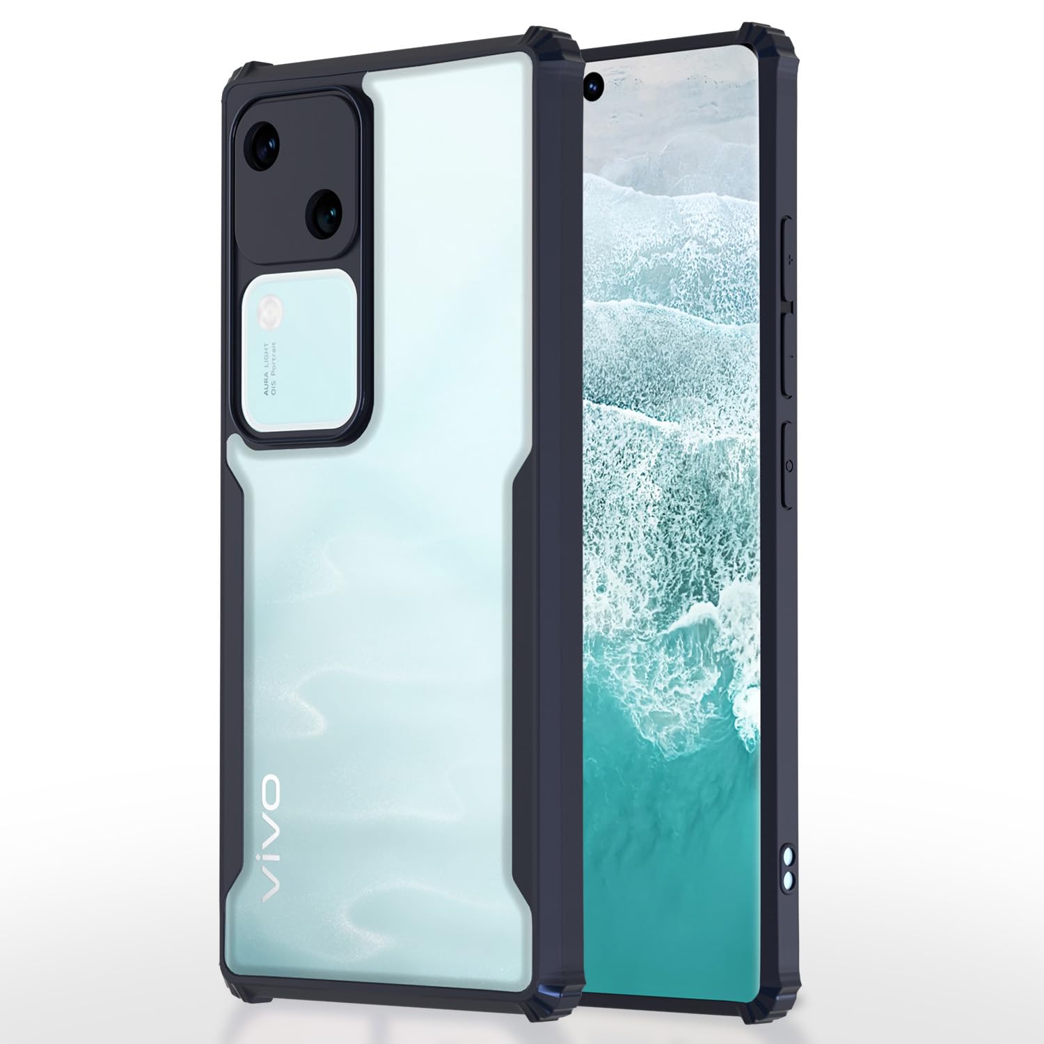 Amazon Basics Back Cover for Vivo V30 5G | Crystal Clear Transparent Back | Ultra Hyrbid | Full Camera Protection | Raised Edge | Bumper Cover (Blue)