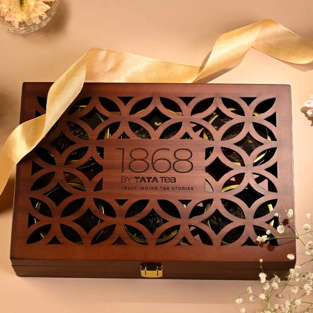 1868 by Tata Tea Gift Pack- Tea Lovers Bliss, 6 Flavoured Teas, Dessert Chai, Masala Chai, Chai Biscotti, Kolkata Street Chai, Jasmine Green & Cream of Assam, 120g (B0CSZ52GRB) Amazon Price History, Amazon Price Tracker