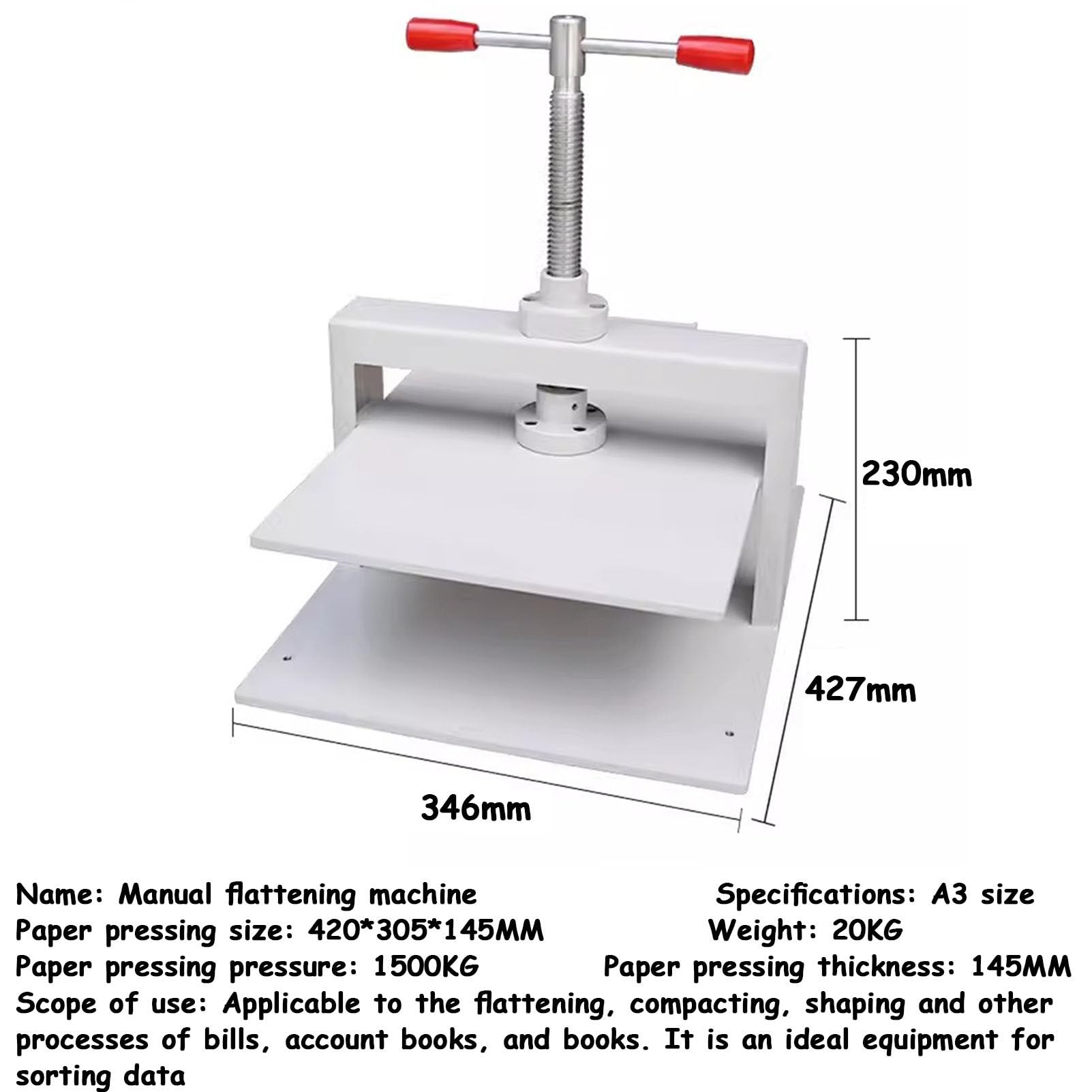 Máquina de prensado de Papel Manual, Papel Plano para álbumes de Recibos, Papel tamaño A3, Prensa Pesada, encuadernadora de Acero, Prensa de encuadernación, Tornillo, aplanamiento de Libros