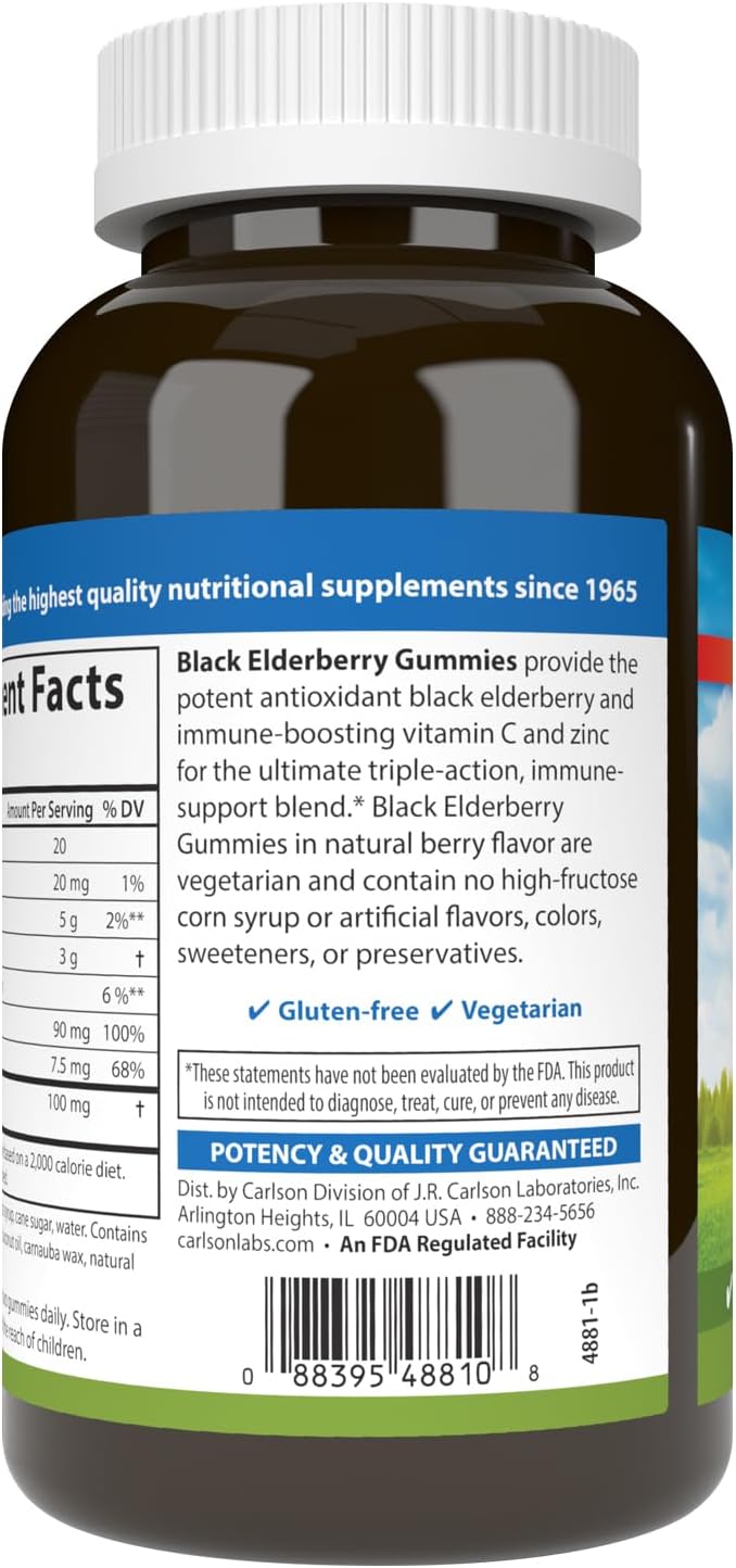Carlson - Black Elderberry Gummies, with Vitamin C & Zinc, Immune Support, 120 Gummies - Image 6