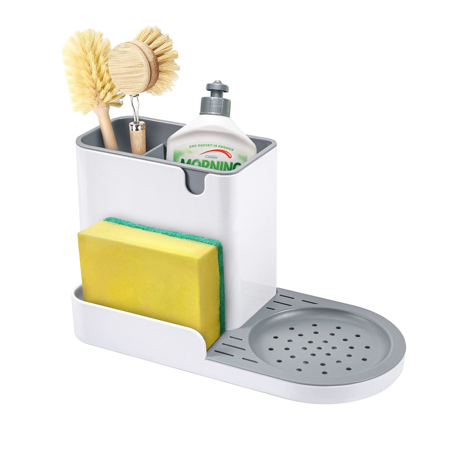 Sink Caddy, Joly Home Kitchen Sink Organiser for Countertop, Sink Tidy Caddy ABS Sponge Holder for Storage Compartment for Scrubbers, Sponges, Brushes for Kitchen or Bathroom