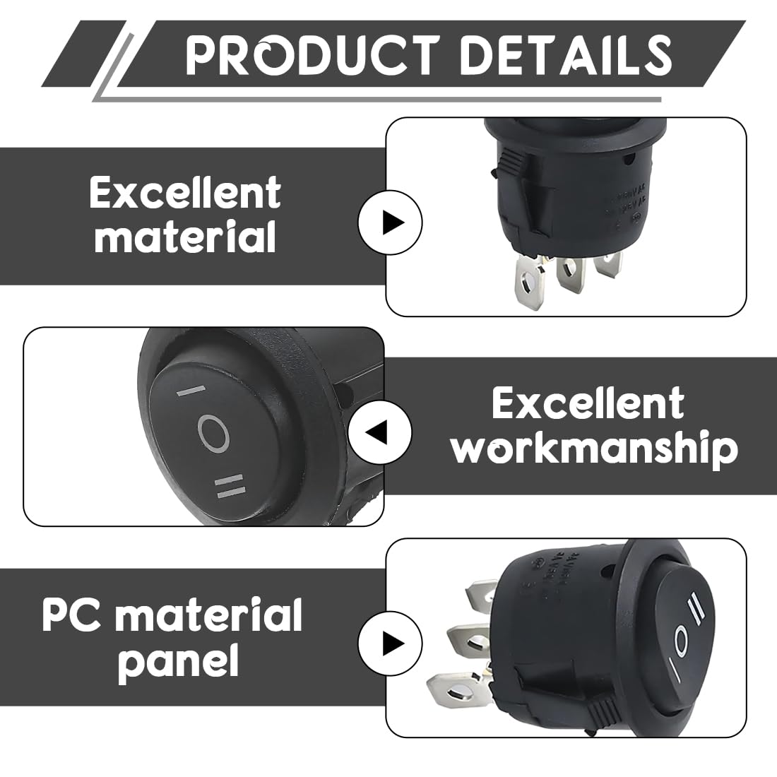 5 Unidades De Interruptores Basculantes En 3 Posiciones, 250 V 6 A, Mini Interruptor De Conmutación, Interruptor Basculante Iluminado, Interruptor De Luz Negro, Resistente Agua