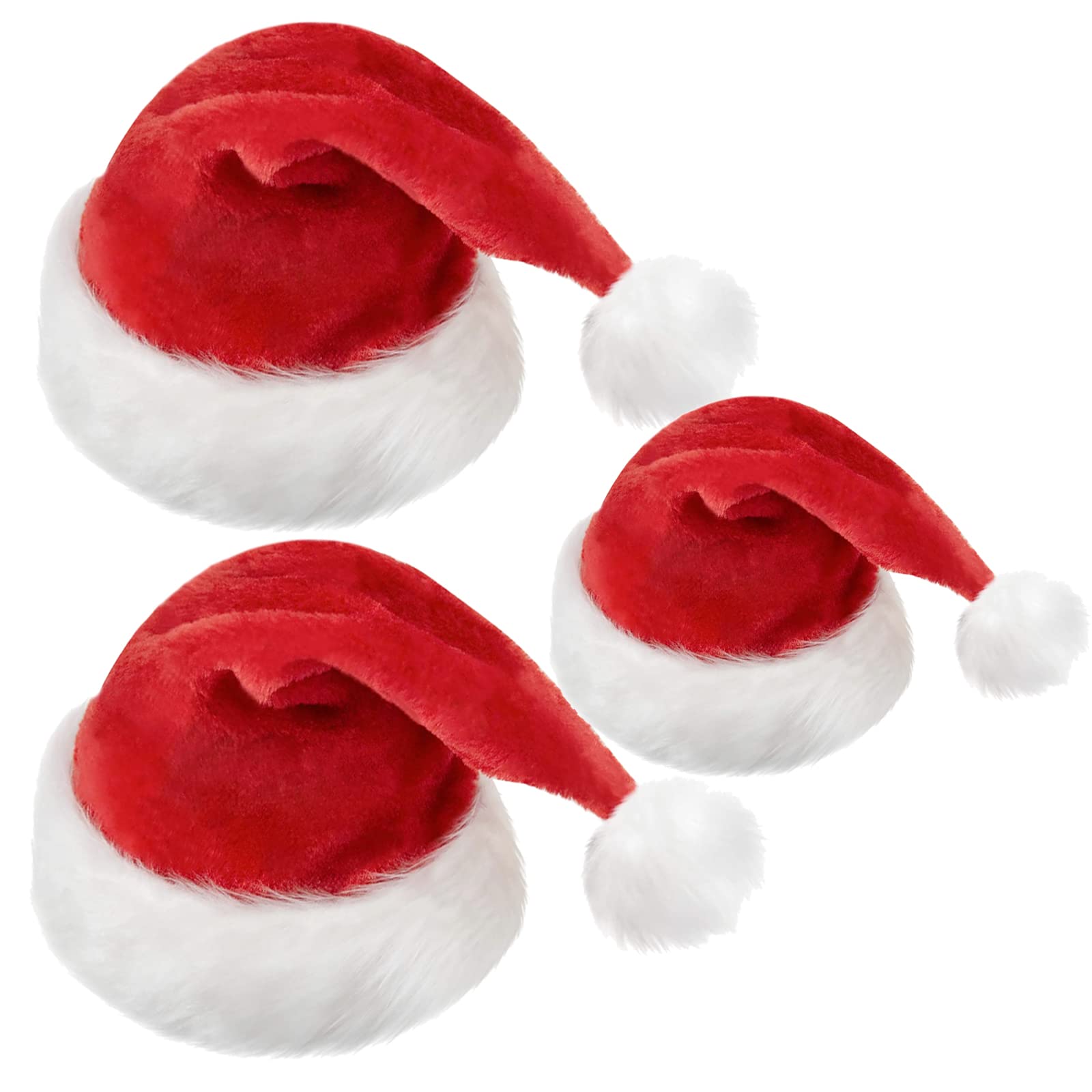 3-Piece Set of Red Santa Hats for Christmas - Plush Unisex Hats for Children and Adults (2 Adult + 1 Child)
