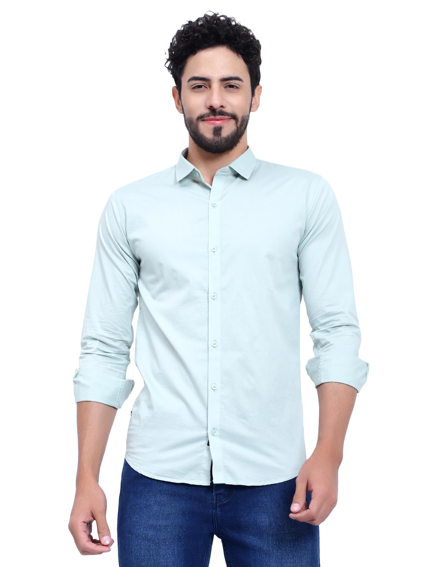 CVCMen's Regular Fit Cotton Solid Casual Shirt with Spread Collar & Full Sleeves