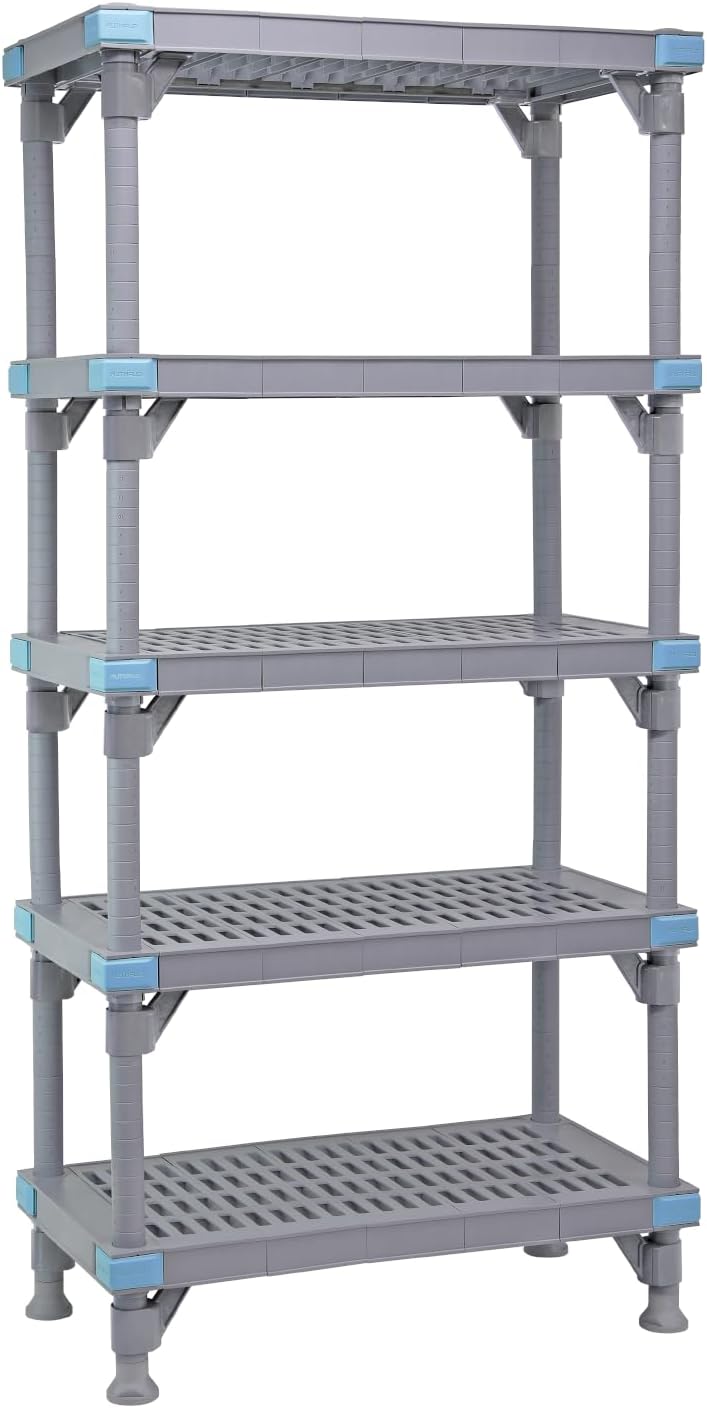 Quantum QPM243068PDR1 Millenia Drying Rack Unit Mobile with (4) Shelf Frames (4) Posts and (4) Donut Bumpers for Commercial Kitchen Restaurant Hotel | 30"W x 24"D x 68"H, Polypropylene, Gray Finish
