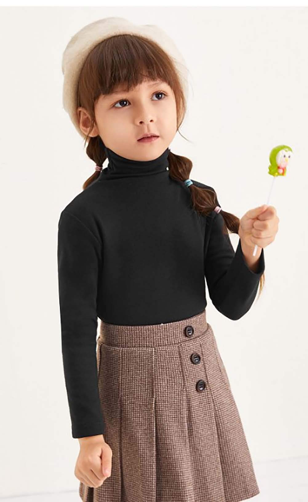 Kids Toddler Baby Little Girl Turtleneck T-Shirt Sweater Tunic Long Sleeve Plain Solid Blouse Tops Fall Winter Clothes (Black, 2-3 T)