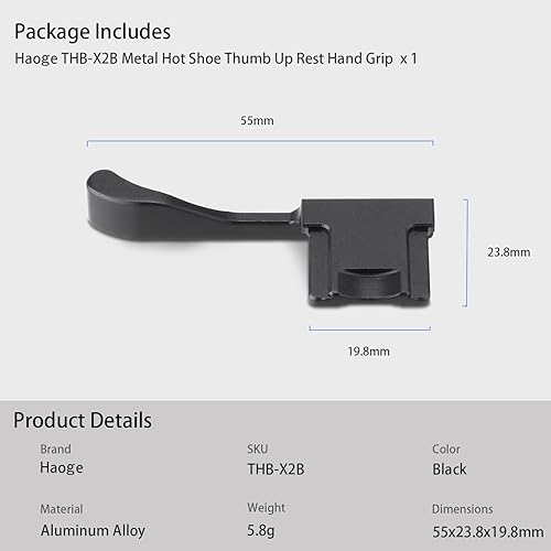 Miniatura 4 de Haoge THB-X2B Metal Hot Shoe Thumb Up Rest Hand Grip para Fujifilm Fuji X100V Cámara Negro