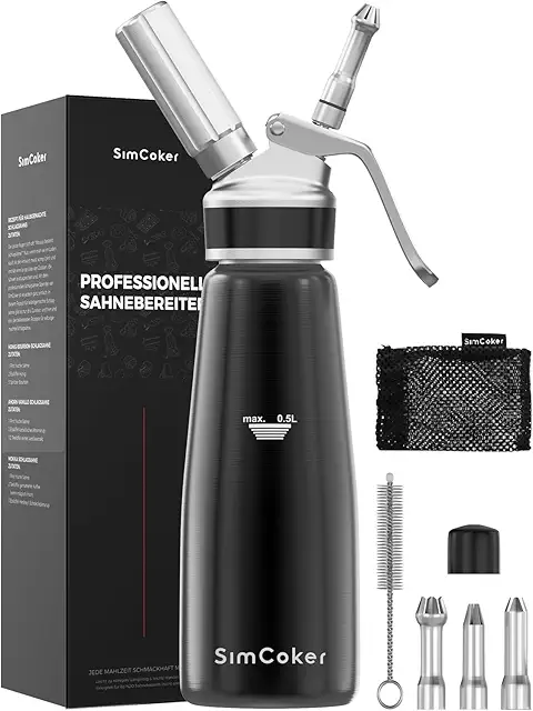 Sahnespender 500ml Aluminium mit Patrone – Schlagsahnebereiter Set
