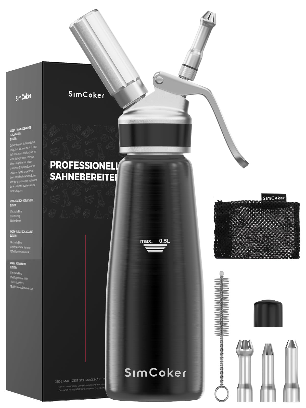 SimCoker Professioneller Sahnespender aus Aluminium 500ml /
