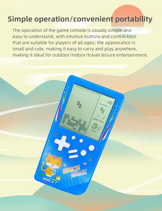 Cute Cat Pattern Block Game Console 23 Brick games Racing/Tank battle Retro Mini game machine Children's game console 70/80/90's Nostalgic Gifts Puzzle Toy Handheld Portable game device (Blue)