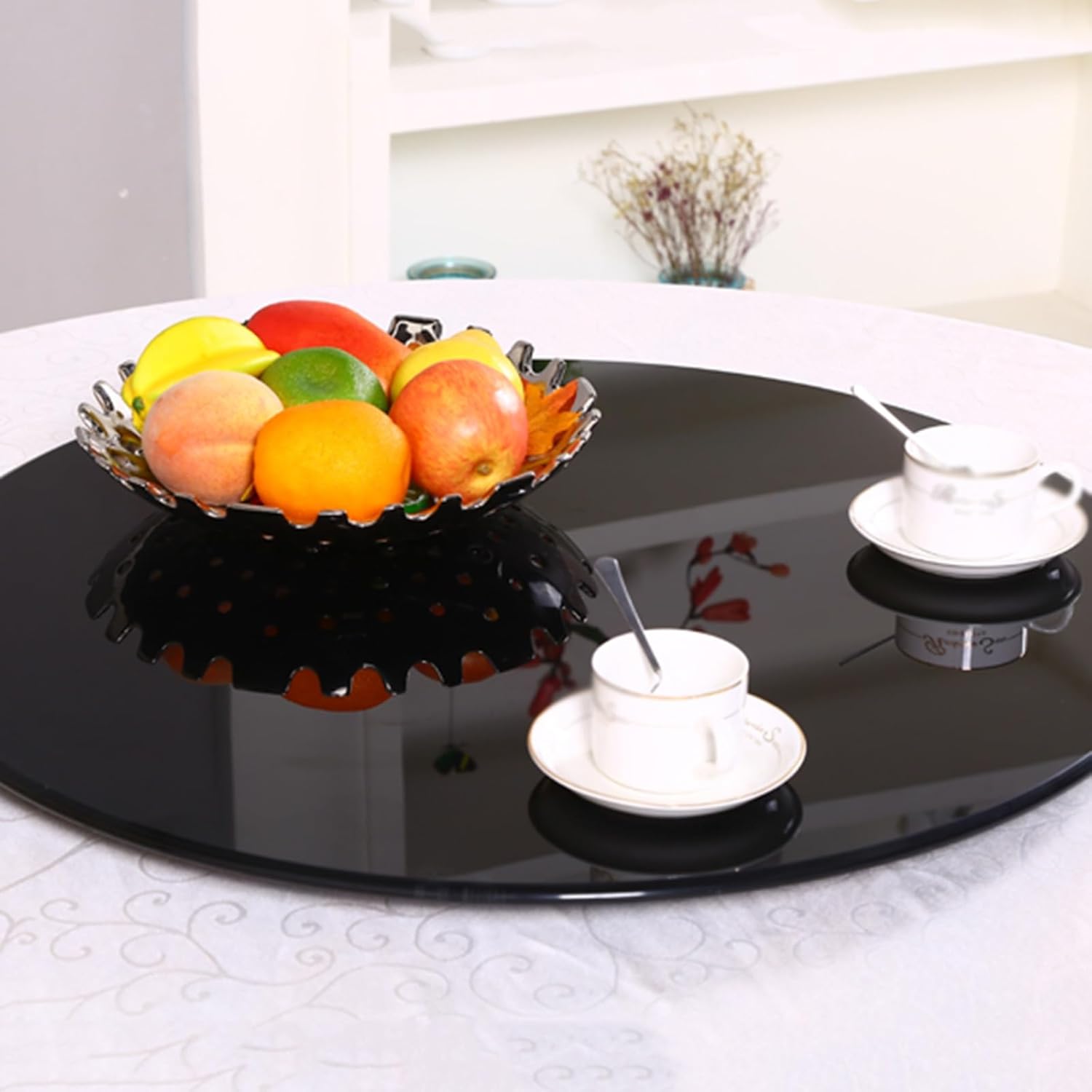 Round Lazy Susan Dining Table Turntable Tempered Glass Rotating Turntable Smooth Duck Flat Beak Easy to Clean Rounded Edges High Load Bearing(108cm/42.5")