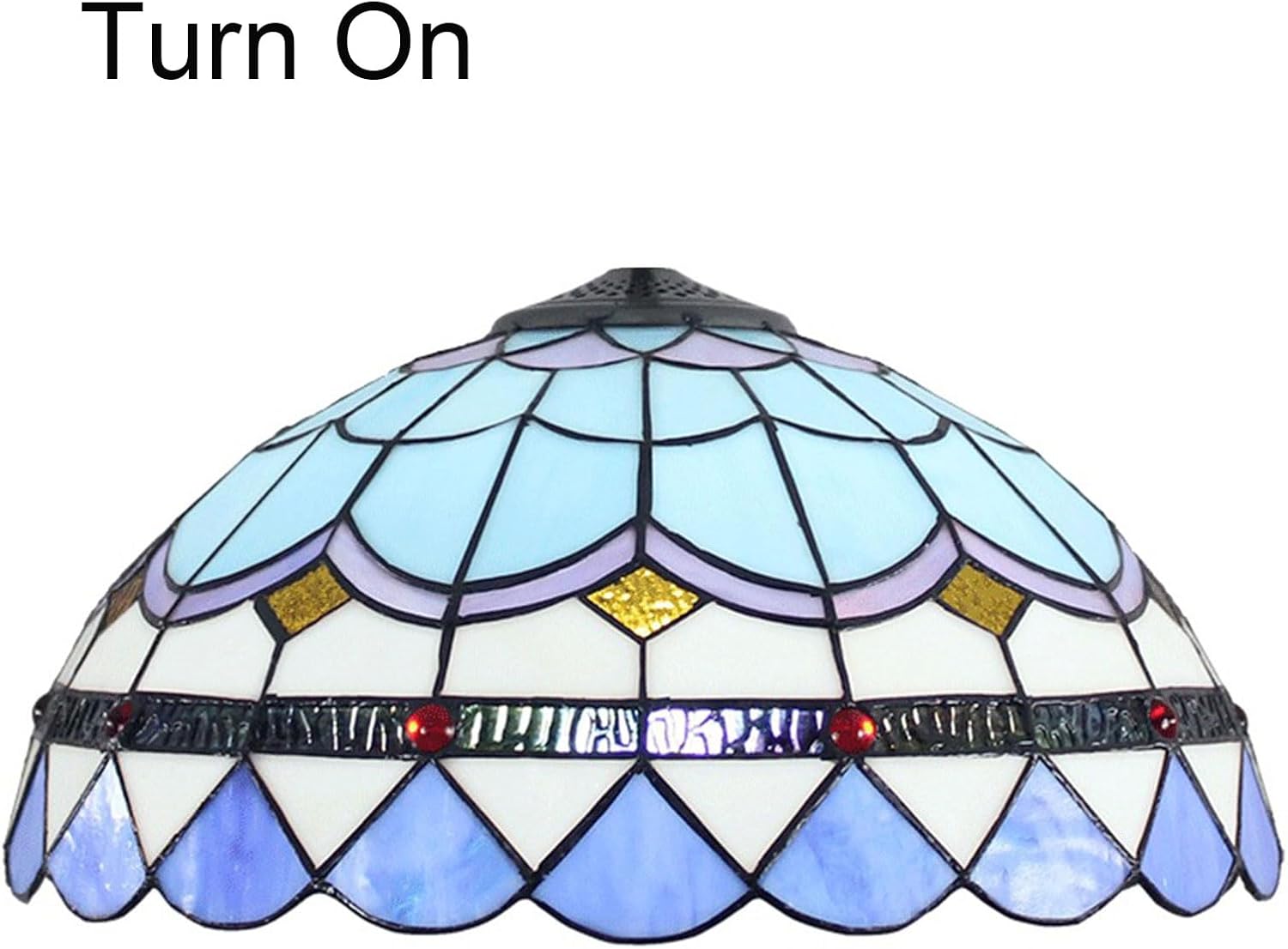 Tiffany Lamp Shade 16 Inch Wide Accessories Replacement Only Blue Mediterranean Stained Glass Lampshades Vintage Feather Light Cover for Table Lamp Floor Lamp Pendant Light Ceiling Fixture