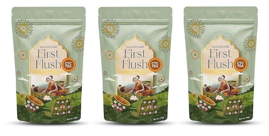 Image of DABRI Majherdabri First Flush CTC Tea 300gm|Pack of 3 x 100gm Each Pouch|Fresh Spring Harvest|Aromatic & Bright Black Tea|Premium Garden-Picked Leaves|Ideal for Delicate Yet Flavorful Chai