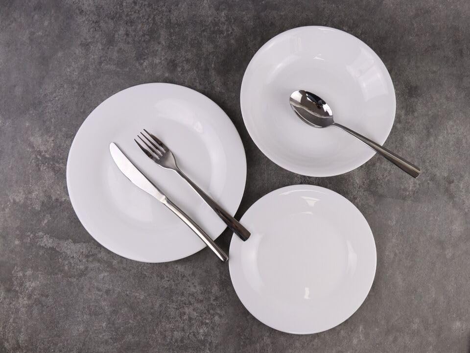 Queensway Home & Dining 12/24pc White Opal Glass Dinner Set - Dishwasher, Microwave, Freezer Safe, Elegant Plates & Soup Bowls - Multiple Design Options for Every Occasion