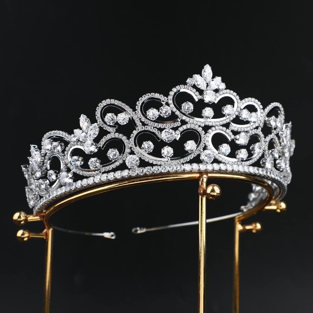 QXMYOO Sparkly CZ Wedding Crown Bridal Tiara Zircon Headpiece Queen Pageant Birthday Prom Costume Crystal Hair Accessories for Women Coronas Para 15 Anos Quinceaneras 2023