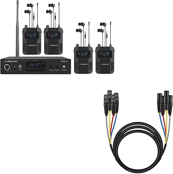Phenyx Pro Wireless in Ear Monitor System PTM-11-4B Bundle with 10Ft XLR Snake Cable PCBL-4IN1-10