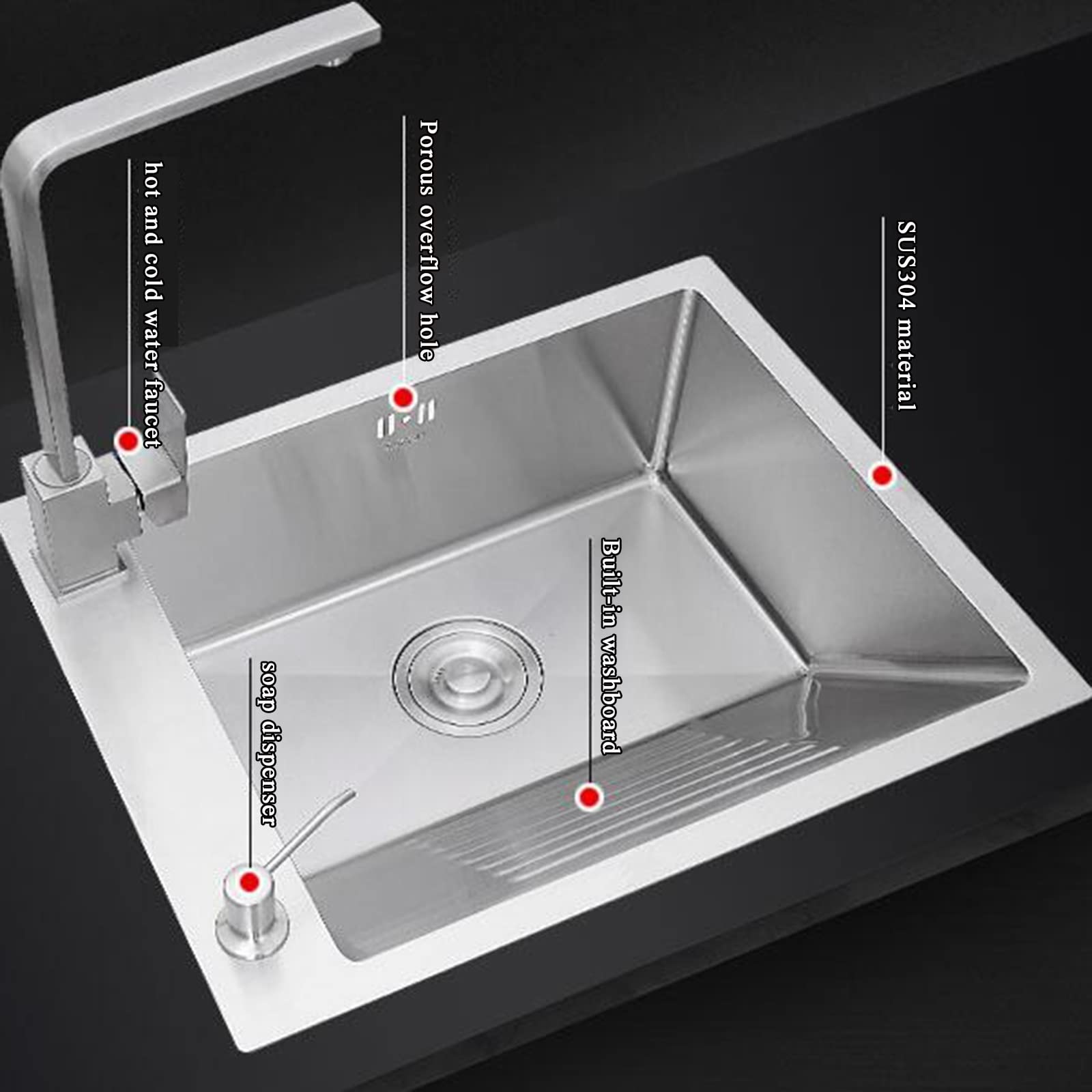Fregaderos, Fregadero de Cocina Balcón Fregadero de Acero Inoxidable Fregadero Manual con Tabla de Lavar Fregadero Individual Fregadero de Lavandería Fregadero Multifuncional Engrosado/Plata4/