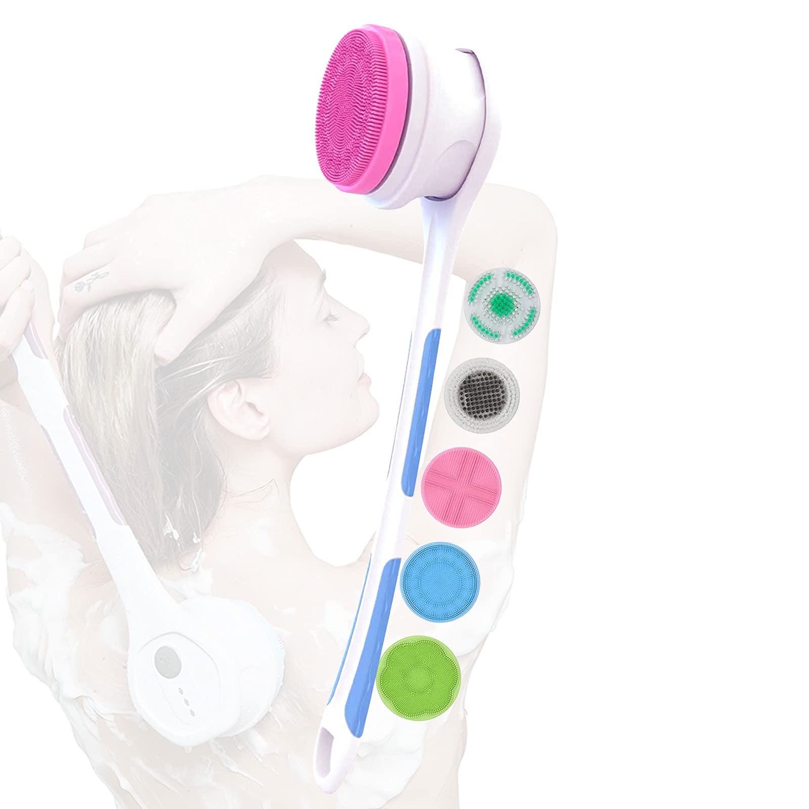 M-TOP Spazzola da Bagno Elettrica, Spazzola Corpo Silicone Impermeabile, Scrubber Elettrico a Rotazione, Ricaricabile, Cura, Peeling della Pelle e Massaggio con 5 Accessori Spazzola