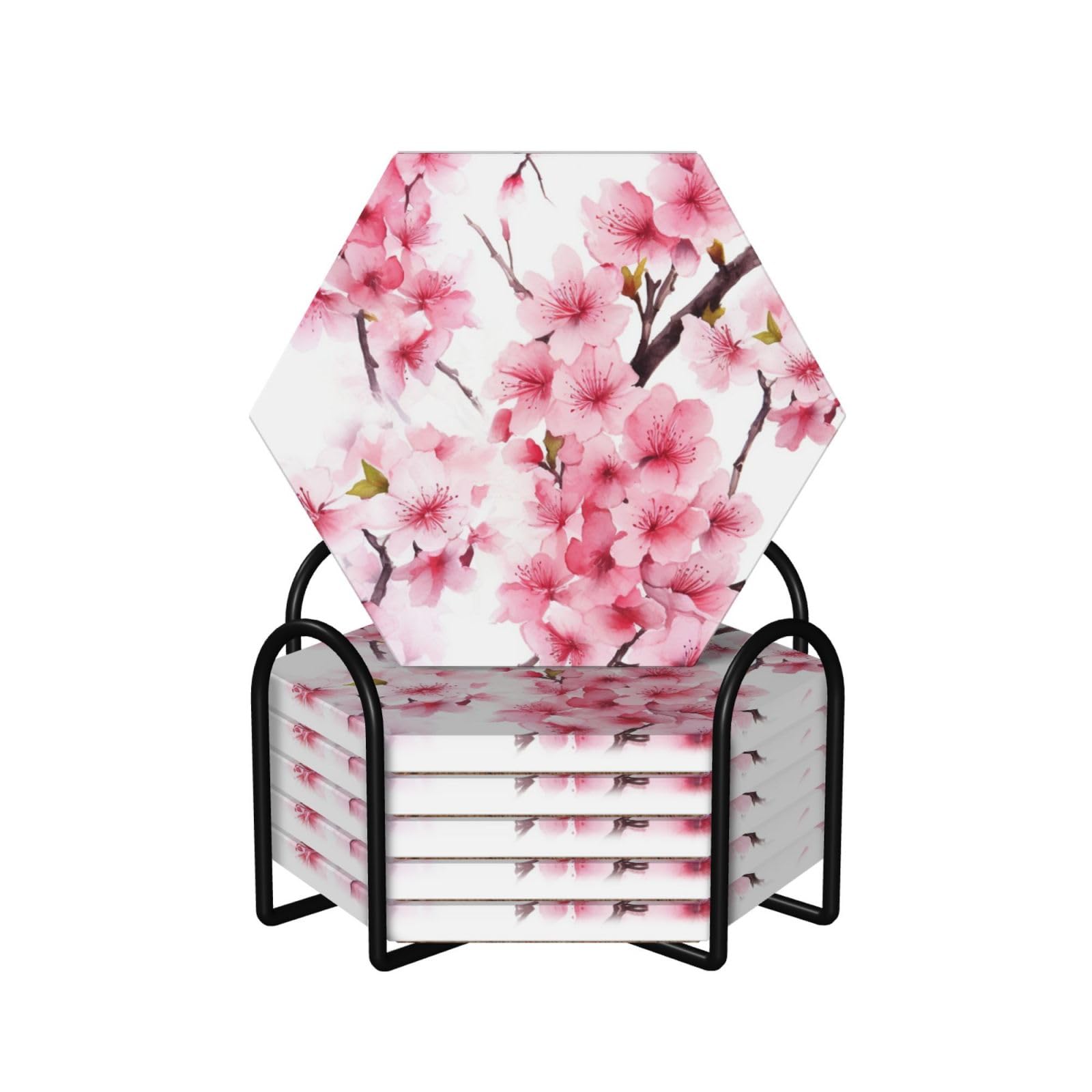 Dessous de verre en céramique pour décoration de mariage et apéritifs fleuris lot de 6