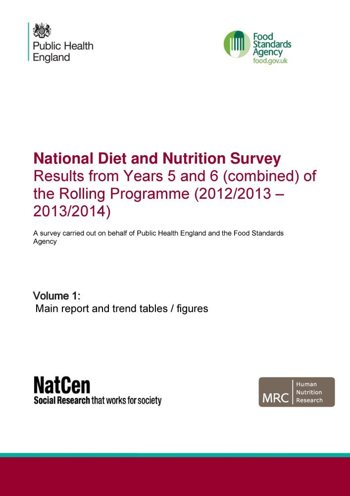 Main Report and Trend Tables / Figures (Volume 1) (National Diet and Nutrition Survey. Results from Years 5 and 6 (Combined) of the Rolling Programme (2012/2013 – 2013/2014)) Main Report and Trend Tables / Figures (Volume 1) (National Diet and Nutrition Survey. Results from Years 5 and 6 (Combined) of the Rolling Programme (2012/2013 – 2013/2014))