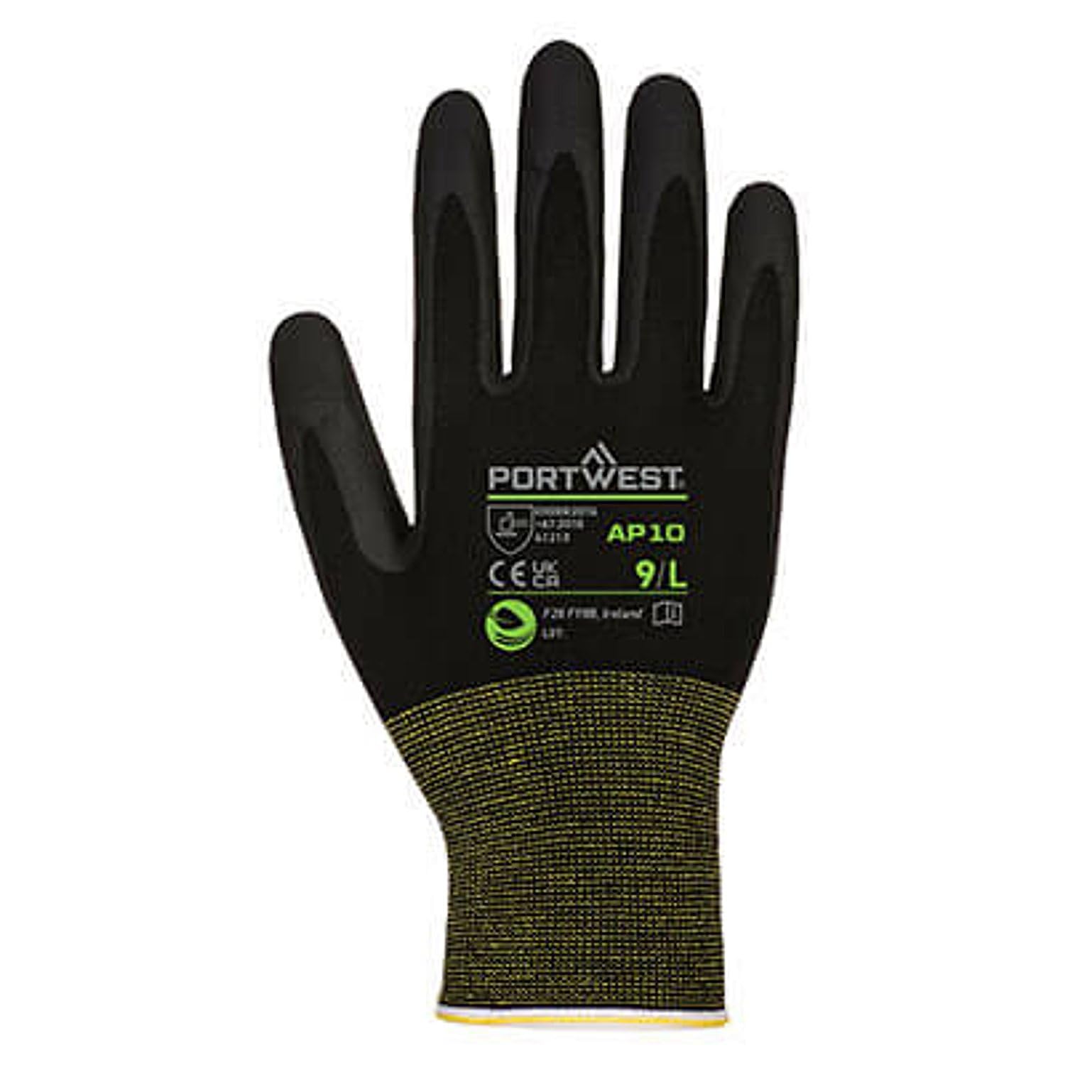 Portwest - Gants en tissu de Bambou et mousse de Nitrile (Pack de 12) 10 - Noir