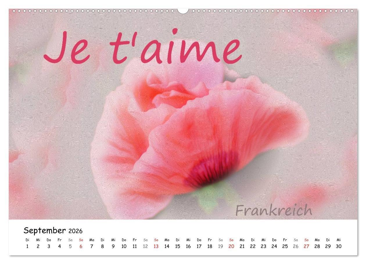 Ich liebe Dich (Wandkalender 2026 DIN A2 quer), CALVENDO Monatskalender: Ich liebe Dich - In den verschiedensten Sprachen der Welt unterlegt mit ... stimmungsvollen Bildern (CALVENDO Natur)