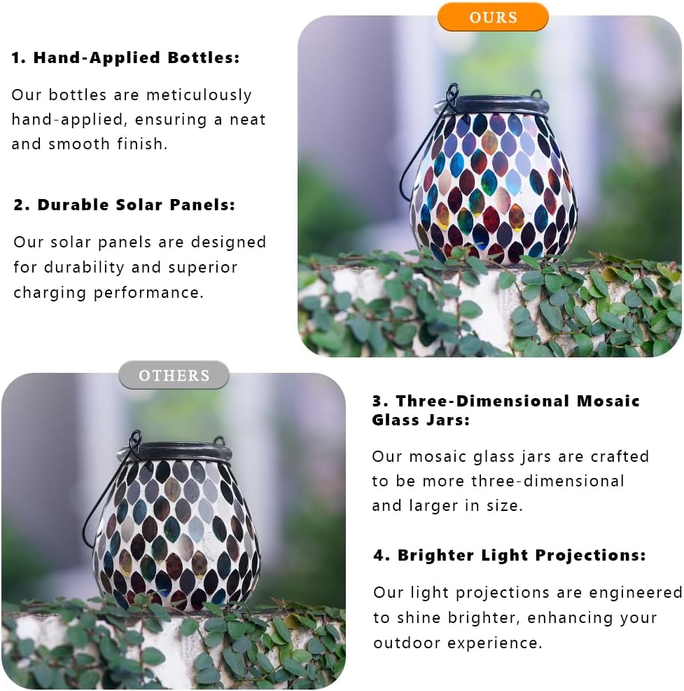 Starsoul Solar Lanterns Outdoor Waterproof, Exquisite Colorful Mosaic Glass Solar Garden Decor, Gifts for Women Mom Grandma