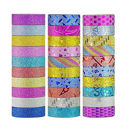【Sticky Upgrade】Washi Tape Set of 30 Rolls All Girls Favorite Creative Multi-Purpose Masking Tape Great for Arts Crafts DIY - Multicolour