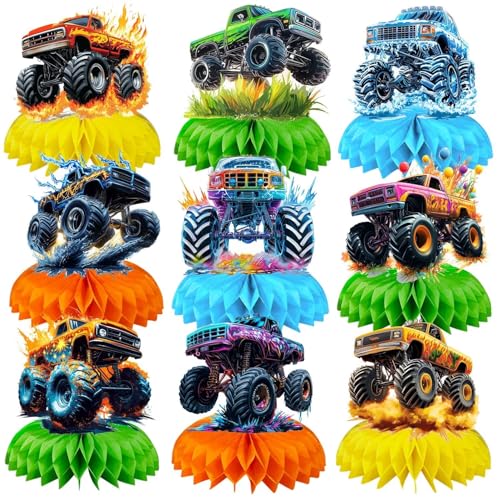 9 Pcs Monster Truck Table Decorations Monster Truck Birthday Decorations Monster Truck Centerpieces Monster Truck Party Supplies